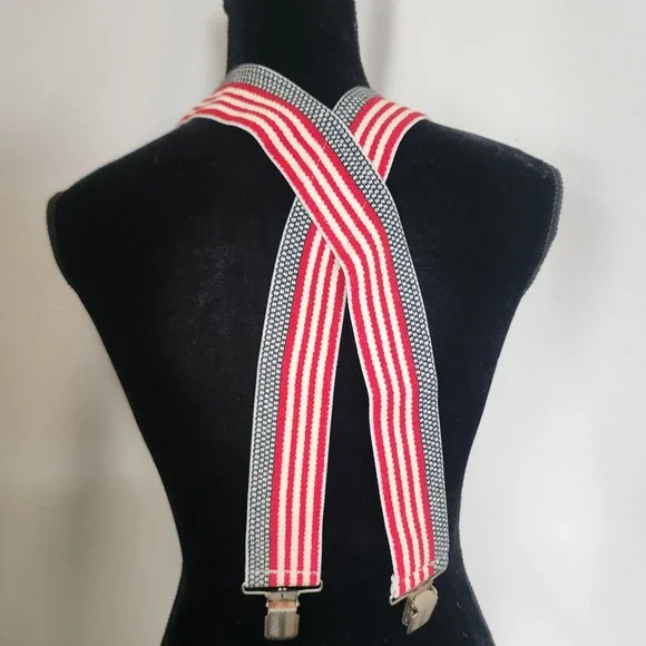 Vintage USA American Flag Suspenders 42" Red White Blue - Picture 4 of 4